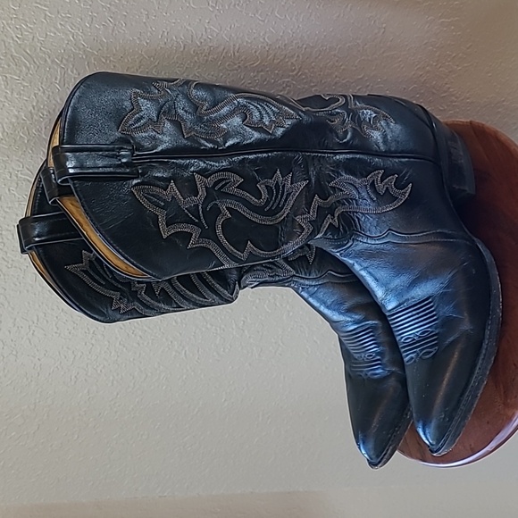 Tony Lama Men's 10.5D Style C 1912 Black Leather Cowboy boots - Picture 3 of 16